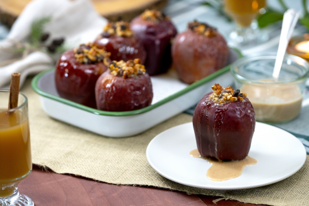 Raisin Walnut Baked Apples with Cinnamon Cream Sauce Karo