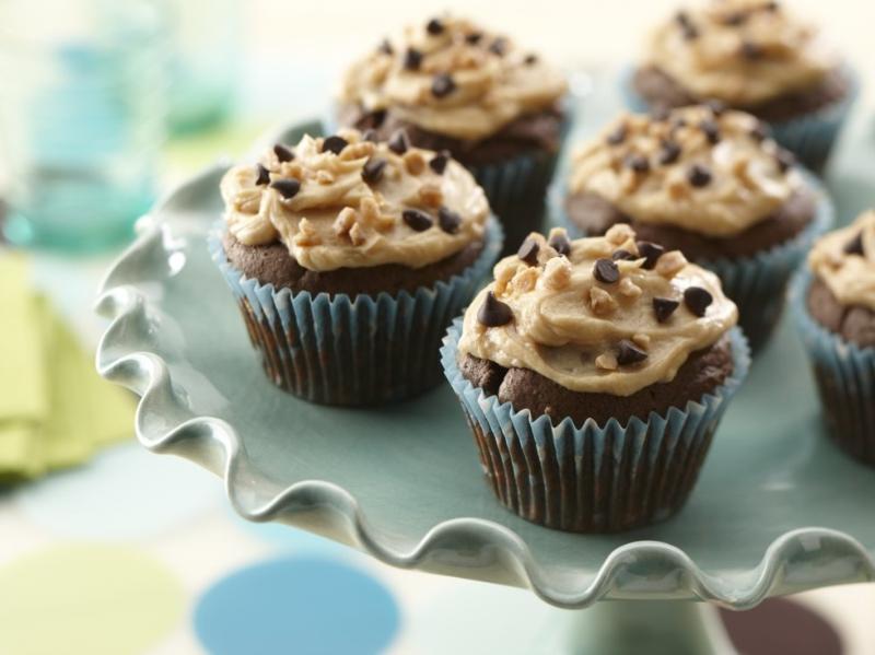 Triple Chocolate Toffee Cupcakes with Peanut Butter Cream Cheese Icing